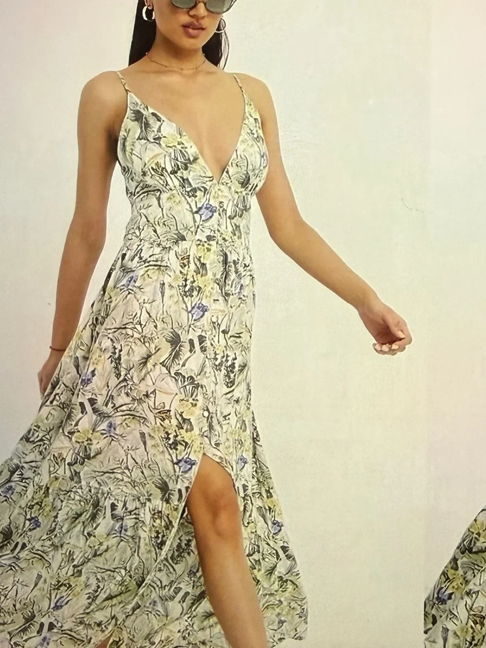 Abercrombie & Fitch Floral Boho Maxi Dress in Yellow and Beige with Blue Accents
